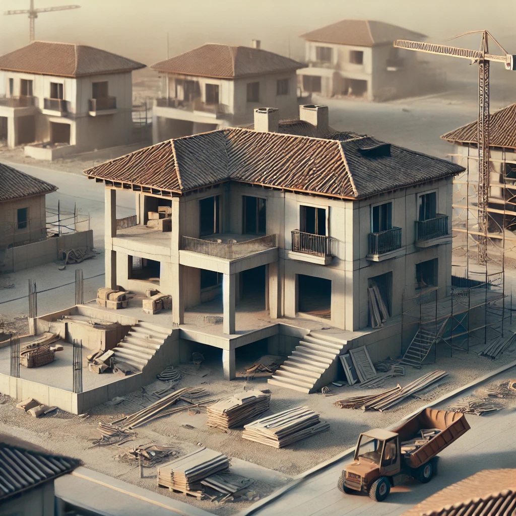 falta de profesionales de la construcción trabajando en una obra en España, destacando la escasez de mano de obra cualificada